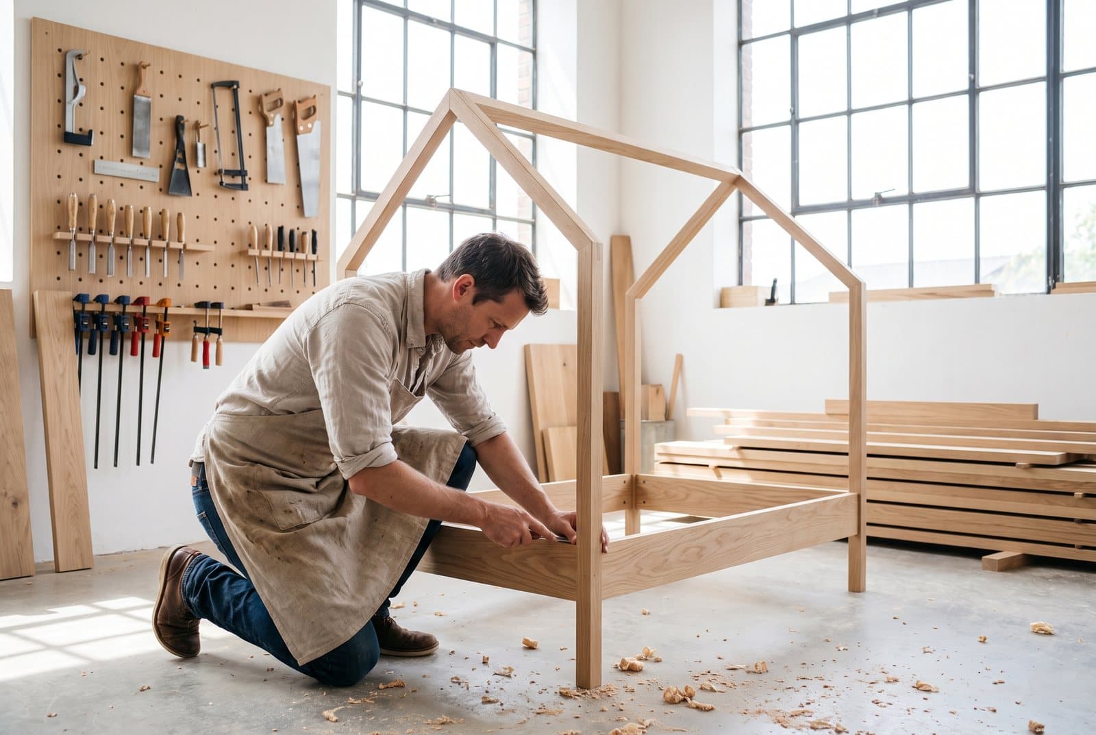 Maker in het atelier van Uitgezaagd